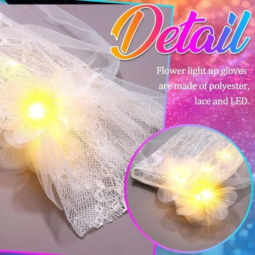 Women's Light Up Led Long Tulle Gloves Elbow Length Arm Sleeves Flower Gloves
